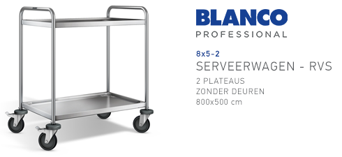 Chariot de service '8x5-2' - 2 plateaux sans portes - Blanco
