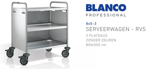 Chariot de service '8x5-3' - 3 plateaux sans portes - Blanco