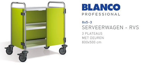 Chariot de service '8x5-3' - 3 plateaux avec portes - Blanco