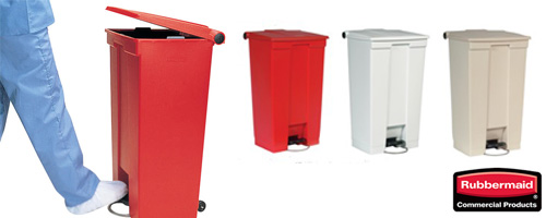 Rubbermaid step on classic afvalcontainer rood wit beige