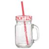 Drinking Jar Country drinkbeker 420ml met handvat deksel rietje
