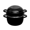 Mosselpan zwart geemailleerd met deksel