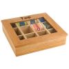 Theedoos afm 31x28cm 12 vaks licht hout glas tee